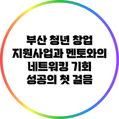 부산 청년 창업 지원사업과 멘토와의 네트워킹 기회: 성공의 첫 걸음