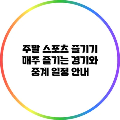 주말 스포츠 즐기기: 매주 즐기는 경기와 중계 일정 안내