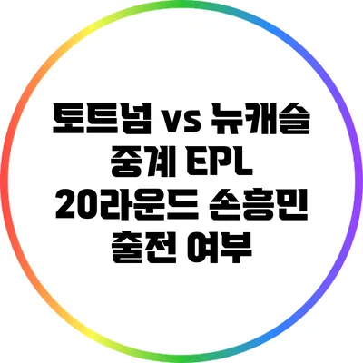 토트넘 vs 뉴캐슬 중계 EPL 20라운드 손흥민 출전 여부