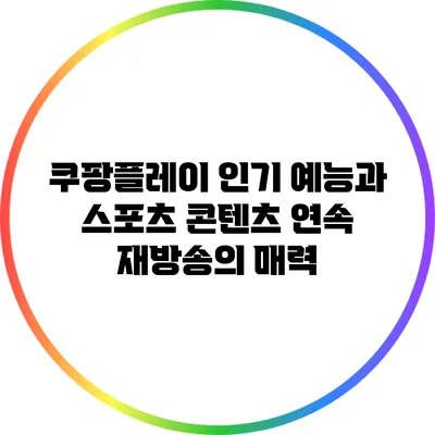 쿠팡플레이 인기 예능과 스포츠 콘텐츠 연속 재방송의 매력